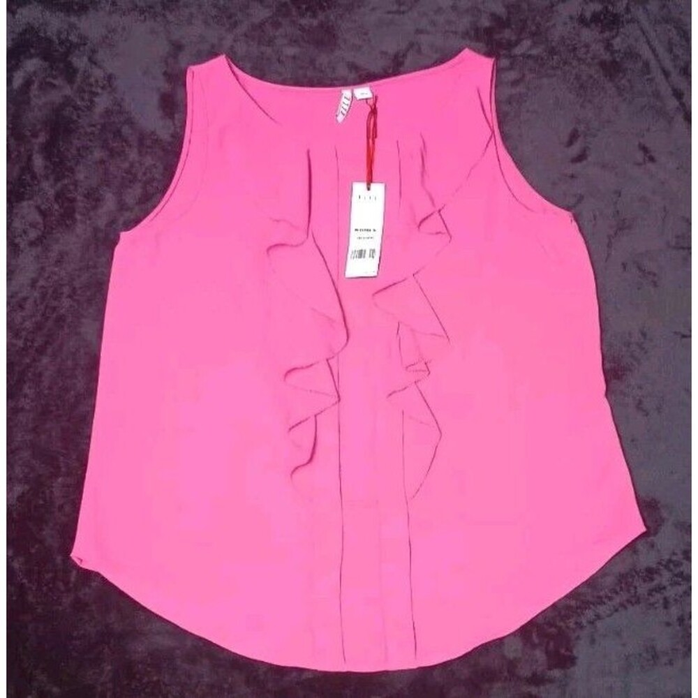 NWT! Elle Sleeveless Ruffled Blouse M Hot Pink Office Siren Business Barbiecore